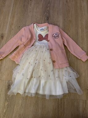 Disney Pink Cardigan and Cream Tulle Dress Set